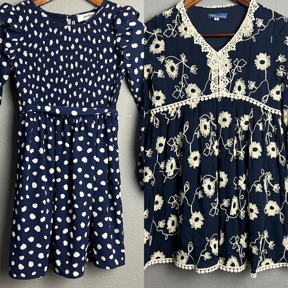 Speechless Kids TM Truly Me Polka Dot Dress Smocked Ruffle Long SL Girls Size 8